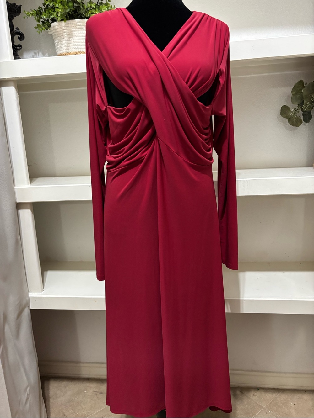 Express Long Sleeve Twist-Front Dress in Deep Berry